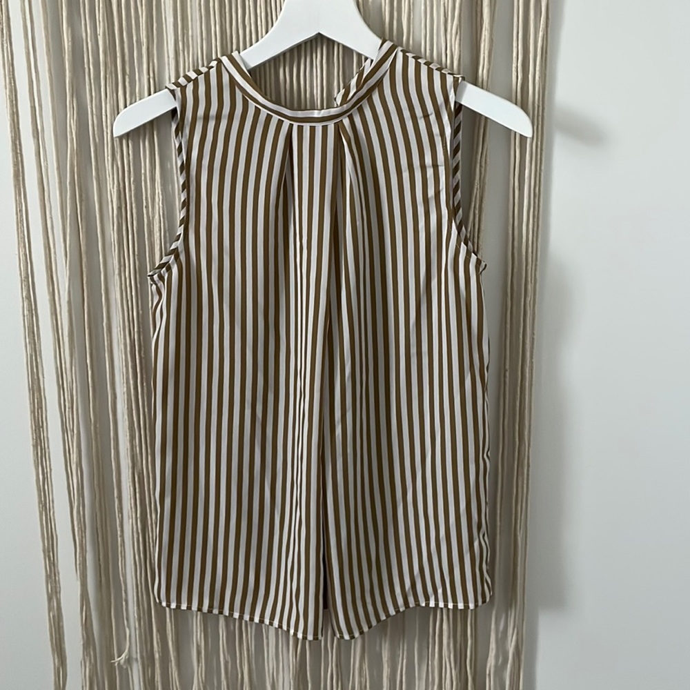 Banana Republic XS Tan and White Striped Blouse